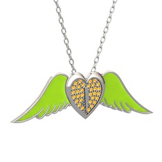 Kalpli Melek Kolye - Sitrin 925 ayar gümüş kolye (Neon yeşil mineli, 40 cm gümüş rolo zincir) #16n6l8b