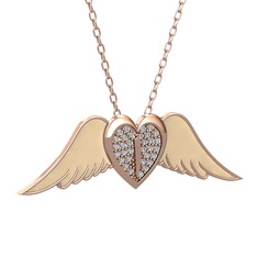 Kalpli Melek Kolye - Beyaz zirkon 925 ayar rose altın kaplama gümüş kolye (Ekru mineli, 40 cm rose altın rolo zincir) #171ngfx