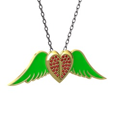 Kalpli Melek Kolye - Garnet 8 ayar altın kolye (Yeşil mineli, 40 cm gümüş rolo zincir) #174cdjh
