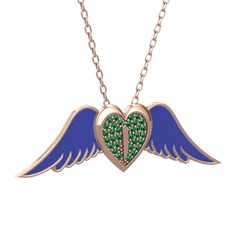 Kalpli Melek Kolye - Yeşil kuvars 8 ayar rose altın kolye (Lacivert mineli, 40 cm rose altın rolo zincir) #17viv14