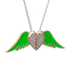 Kalpli Melek Kolye - Beyaz zirkon 925 ayar rose altın kaplama gümüş kolye (Yeşil mineli, 40 cm beyaz altın rolo zincir) #18fprr2