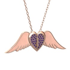 Kalpli Melek Kolye - Ametist 8 ayar rose altın kolye (Pastel pembe mineli, 40 cm rose altın rolo zincir) #18wwg4b