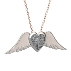 Kalpli Melek Kolye - Pırlanta 18 ayar beyaz altın kolye (0.256 karat, beyaz mineli, 40 cm rose altın rolo zincir) #194lgxn