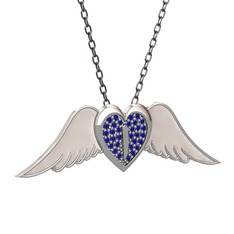 Kalpli Melek Kolye - Lab safir 925 ayar gümüş kolye (Beyaz mineli, 40 cm gümüş rolo zincir) #19dax0v