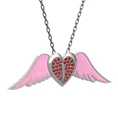 Kalpli Melek Kolye - Garnet 18 ayar beyaz altın kolye (Pembe mineli, 40 cm gümüş rolo zincir) #19gjr8t