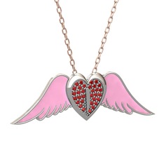 Garnet 18 ayar beyaz altın kolye (Pembe mineli, 40 cm rose altın rolo zincir)