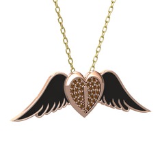 Kalpli Melek Kolye - Dumanlı kuvars 18 ayar rose altın kolye (Siyah mineli, 40 cm altın rolo zincir) #1a5nvam