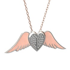 Kalpli Melek Kolye - Swarovski 8 ayar beyaz altın kolye (Pastel pembe mineli, 40 cm rose altın rolo zincir) #1abqimm