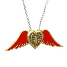 Kalpli Melek Kolye - Dumanlı kuvars 14 ayar altın kolye (Kırmızı mineli, 40 cm beyaz altın rolo zincir) #1agw39r