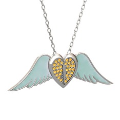 Kalpli Melek Kolye - Sitrin 8 ayar beyaz altın kolye (Pastel mavi mineli, 40 cm beyaz altın rolo zincir) #1akha3t