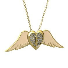 Kalpli Melek Kolye - Pırlanta 14 ayar altın kolye (0.256 karat, ekru mineli, 40 cm altın rolo zincir) #1askif9