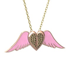 Peridot 14 ayar rose altın kolye (Pembe mineli, 40 cm gümüş rolo zincir)