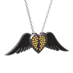 Sitrin 925 ayar siyah rodyum kaplama gümüş kolye (Siyah mineli, 40 cm gümüş rolo zincir)