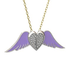 Kalpli Melek Kolye - Swarovski 18 ayar beyaz altın kolye (Menekşe mineli, 40 cm altın rolo zincir) #1b70pgf