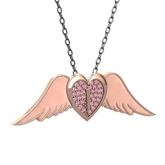 Kalpli Melek Kolye - Pembe kuvars 18 ayar rose altın kolye (Pastel pembe mineli, 40 cm gümüş rolo zincir) #1bh1wzi