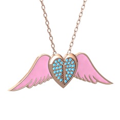 Kalpli Melek Kolye - Akuamarin 925 ayar rose altın kaplama gümüş kolye (Pembe mineli, 40 cm rose altın rolo zincir) #1bq4iyf