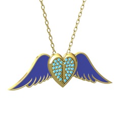 Kalpli Melek Kolye - Akuamarin 18 ayar altın kolye (Lacivert mineli, 40 cm altın rolo zincir) #1c2mphr