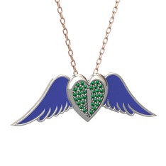 Kalpli Melek Kolye - Yeşil kuvars 18 ayar beyaz altın kolye (Lacivert mineli, 40 cm gümüş rolo zincir) #1c4icn0