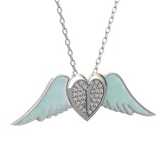 Kalpli Melek Kolye - Swarovski 14 ayar beyaz altın kolye (Pastel mavi mineli, 40 cm beyaz altın rolo zincir) #1coejk7