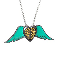 Kalpli Melek Kolye - Sitrin 925 ayar siyah rodyum kaplama gümüş kolye (Turkuaz mineli, 40 cm beyaz altın rolo zincir) #1e2wten