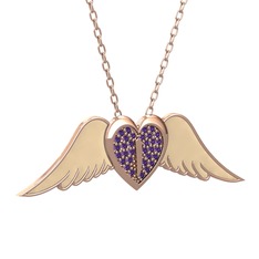 Kalpli Melek Kolye - Ametist 8 ayar rose altın kolye (Ekru mineli, 40 cm rose altın rolo zincir) #1e3sees