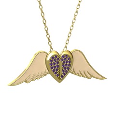 Kalpli Melek Kolye - Ametist 8 ayar altın kolye (Ekru mineli, 40 cm altın rolo zincir) #1e5qwnz