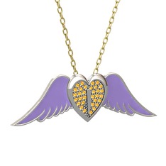 Kalpli Melek Kolye - Sitrin 8 ayar beyaz altın kolye (Menekşe mineli, 40 cm gümüş rolo zincir) #1eetsxp