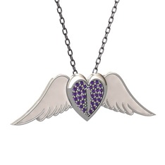 Kalpli Melek Kolye - Ametist 925 ayar gümüş kolye (Beyaz mineli, 40 cm gümüş rolo zincir) #1fpcvtw