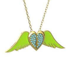 Kalpli Melek Kolye - Akuamarin 8 ayar altın kolye (Neon yeşil mineli, 40 cm gümüş rolo zincir) #1fyu6nh