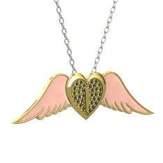 Kalpli Melek Kolye - Peridot 14 ayar altın kolye (Pastel pembe mineli, 40 cm beyaz altın rolo zincir) #1g25a5y