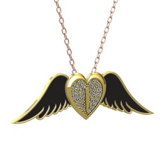 Kalpli Melek Kolye - Pırlanta 8 ayar altın kolye (0.256 karat, siyah mineli, 40 cm rose altın rolo zincir) #1g2tc6z