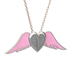 Pırlanta 18 ayar beyaz altın kolye (0.256 karat, pembe mineli, 40 cm rose altın rolo zincir)