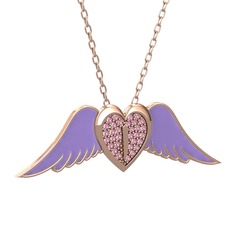 Kalpli Melek Kolye - Pembe kuvars 14 ayar rose altın kolye (Menekşe mineli, 40 cm rose altın rolo zincir) #1h1jgos