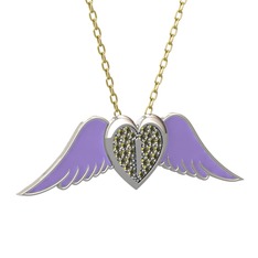 Kalpli Melek Kolye - Peridot 8 ayar beyaz altın kolye (Menekşe mineli, 40 cm altın rolo zincir) #1hhyo4k