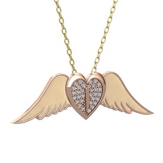 Kalpli Melek Kolye - Swarovski 8 ayar rose altın kolye (Ekru mineli, 40 cm altın rolo zincir) #1hom8sb