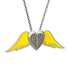 Kalpli Melek Kolye - Peridot 18 ayar beyaz altın kolye (Sarı mineli, 40 cm gümüş rolo zincir) #1hqiwam