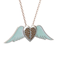 Kalpli Melek Kolye - Dumanlı kuvars 18 ayar beyaz altın kolye (Pastel mavi mineli, 40 cm gümüş rolo zincir) #1ig787l