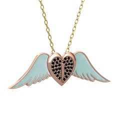 Siyah zirkon 14 ayar rose altın kolye (Pastel mavi mineli, 40 cm gümüş rolo zincir)