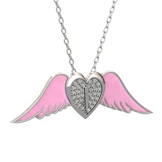 Kalpli Melek Kolye - Swarovski 8 ayar beyaz altın kolye (Pembe mineli, 40 cm beyaz altın rolo zincir) #1jrpoyj