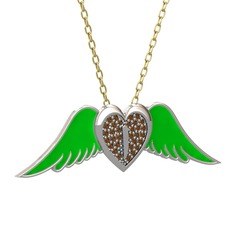 Kalpli Melek Kolye - Dumanlı kuvars 925 ayar gümüş kolye (Yeşil mineli, 40 cm altın rolo zincir) #1jsf9q