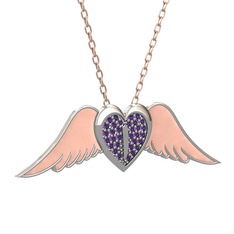 Ametist 925 ayar gümüş kolye (Pastel pembe mineli, 40 cm rose altın rolo zincir)