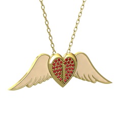 Kalpli Melek Kolye - Garnet 8 ayar altın kolye (Ekru mineli, 40 cm altın rolo zincir) #1kbt45j