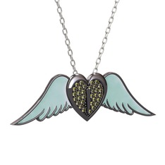 Kalpli Melek Kolye - Peridot 925 ayar siyah rodyum kaplama gümüş kolye (Pastel mavi mineli, 40 cm beyaz altın rolo zincir) #1kcy1mg