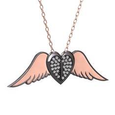 Kalpli Melek Kolye - Swarovski 925 ayar siyah rodyum kaplama gümüş kolye (Pastel pembe mineli, 40 cm rose altın rolo zincir) #1kplubk