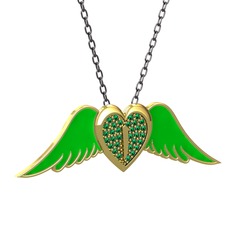 Kalpli Melek Kolye - Yeşil kuvars 8 ayar altın kolye (Yeşil mineli, 40 cm gümüş rolo zincir) #1ks102s