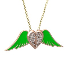 Kalpli Melek Kolye - Swarovski 14 ayar rose altın kolye (Yeşil mineli, 40 cm altın rolo zincir) #1l6rbl4