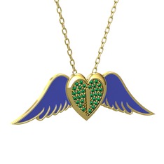 Kalpli Melek Kolye - Yeşil kuvars 18 ayar altın kolye (Lacivert mineli, 40 cm gümüş rolo zincir) #1l7bdkw