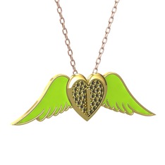 Kalpli Melek Kolye - Peridot 14 ayar altın kolye (Neon yeşil mineli, 40 cm gümüş rolo zincir) #1l9wwmx