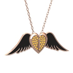 Kalpli Melek Kolye - Sitrin 925 ayar rose altın kaplama gümüş kolye (Siyah mineli, 40 cm rose altın rolo zincir) #1lemvsv
