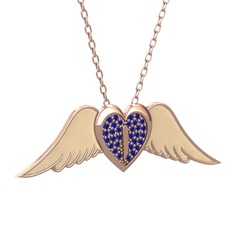 Kalpli Melek Kolye - Lab safir 8 ayar rose altın kolye (Ekru mineli, 40 cm rose altın rolo zincir) #1leobnv